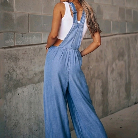 NEW WOMENS LOOSE FIT WIDE LEG OVERALLS - Picture 3 of 10